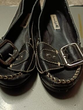 American Eagle By Payless Black Loafers with Silver Buckle
